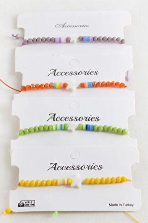 Yıldız Sedef Kristal Makrome İp Bileklik