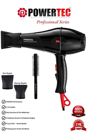 Powertec TR-701 Profesyonel Fön Makinesi + Powertec Berber Fön Fırçası