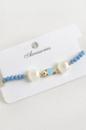 Balık İstiridye İnci Kristal Makrome İp Bileklik