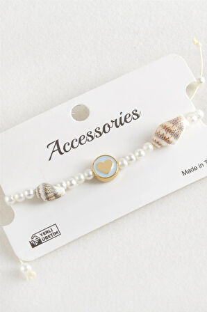 Kalp Deniz Kabuğu İnci Makrome İp Bileklik