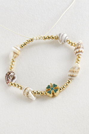 Yonca Deniz Kabuğu İnci Makrome İp Bileklik