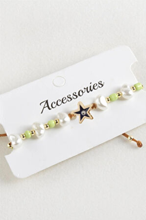 Deniz Yıldızı Boncuk İnci Makrome İp Bileklik