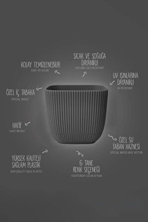 Omnipazar KRS-381 Dekoratif Plastik Mercan Kare Saksı 0.27 litre Antrasit 6 Adet