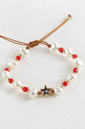 Deniz Yıldızı Boncuk İnci Makrome İp Bileklik