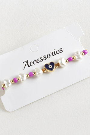 Kalp Boncuk İnci Makrome İp Bileklik