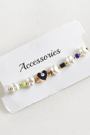 Kalp Boncuk İnci Makrome İp Bileklik