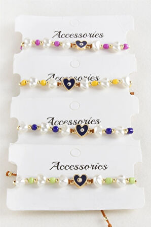 Kalp Boncuk İnci Makrome İp Bileklik