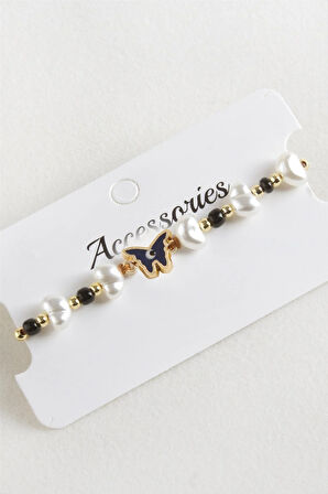 Kelebek Boncuk İnci Makrome İp Bileklik