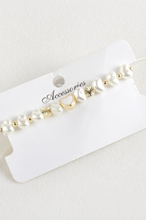 Kalp İnci Boncuk Makrome İp Bileklik