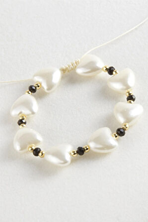 Kalp İnci Kristal Makrome İp Bileklik