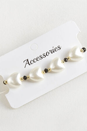 Kalp İnci Kristal Makrome İp Bileklik