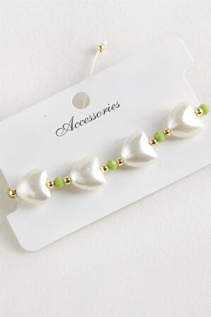 Kalp İnci Kristal Makrome İp Bileklik