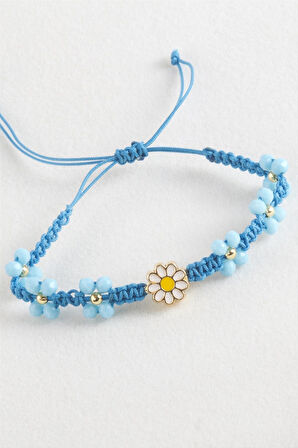 Papatya Mineli Makrome Örgülü İp Bileklik