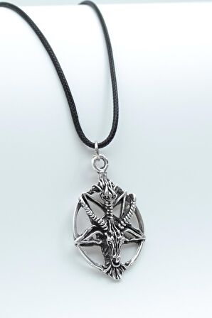 Pentagram Yıldızı Keçi Kafası Kolye Deri İp Kolye Gümüş Kaplama Erkek Kadın Kolye