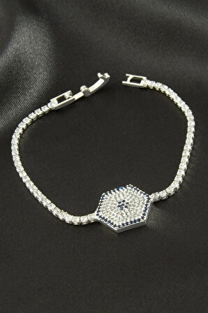 Altıgen Zirkon Taşlı Çocuk Bileklik 16 cm