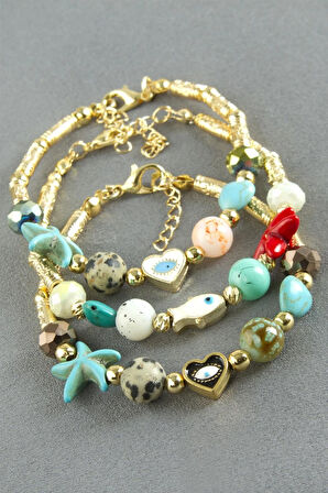 Karışık Turkuaz Taşlı Mineli Bileklik