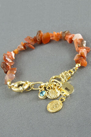 Şans Figürlü Akik Kırık Doğaltaş Bileklik