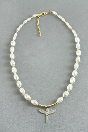 Zirkon Taşlı İnci Kolye