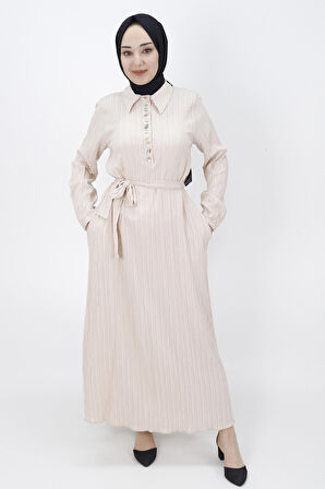 Bürümcük Kumaş Taş Detaylı Elbise