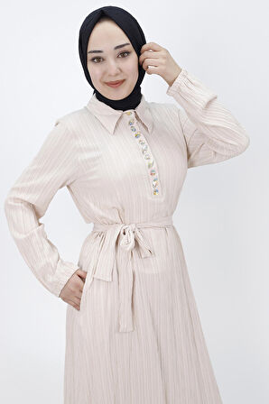 Bürümcük Kumaş Taş Detaylı Elbise