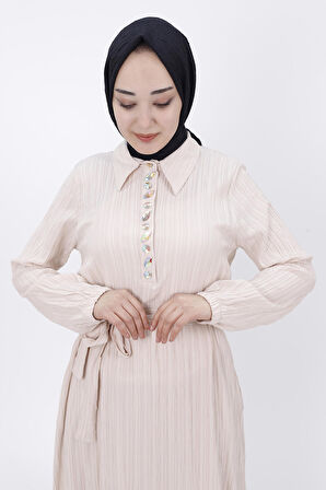 Bürümcük Kumaş Taş Detaylı Elbise