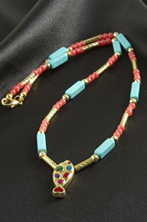 Balık Taşlı Boncuk Kolye