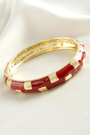 Kare İşlemeli Mineli Kelepçe Bileklik