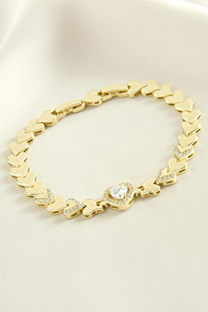 Xuping Kalp Zirkon Taşlı Lüks Çelik Bileklik