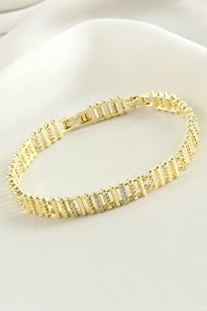 Xuping Çizgili Zirkon Taşlı Lüks Çelik Bileklik