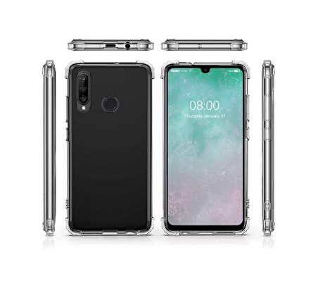 Smcase Huawei P40 Lite E Kılıf Darbe Korumalı Silikon  Nano Ekran Koruyucu