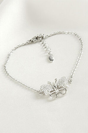 Kelebek Zirkon Taşlı Çelik Bileklik