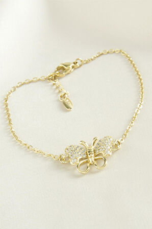 Kelebek Zirkon Taşlı Çelik Bileklik