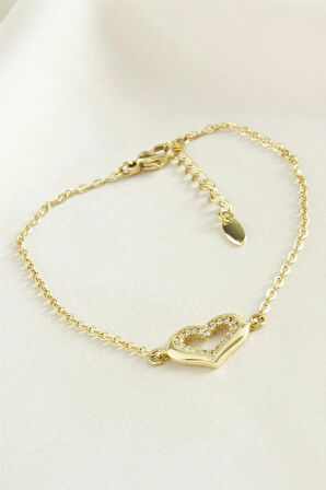 Kalp Zirkon Taşlı Çelik Bileklik