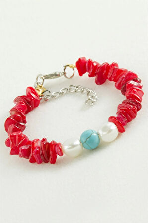 Mercan Kırık Doğaltaşlı Bileklik