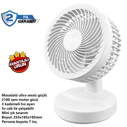 ULTRA SESSİZ/GÜÇLÜ 2100RPM 5V USB MASAÜSTÜ 3 HIZ KADEMELİ FAN/VANTİLATÖR