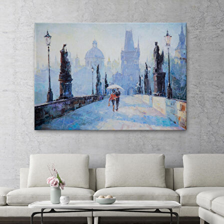 Harita Sepeti Şemsiye Altında Bir Çift Aşık Temalı Kanvas Duvar Tablosu-1187