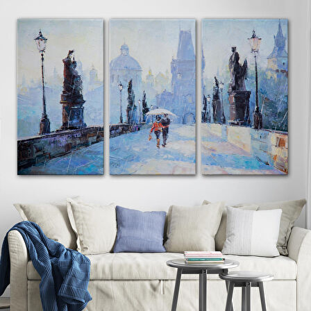 Harita Sepeti Şemsiye Altında Bir Çift Aşık Temalı Kanvas Duvar Tablosu-1187