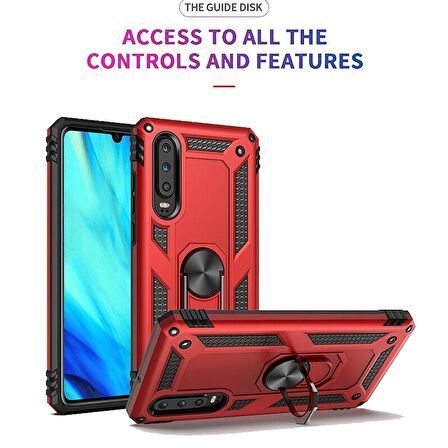 Smcase Huawei P Smart Pro Kılıf Vega Yüzüklü Tank Kapak  Nano Ekran Koruyucu