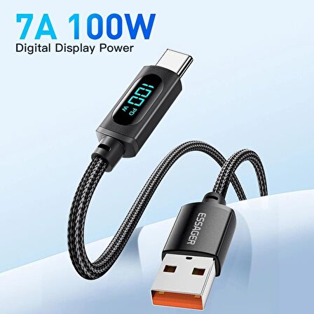 Valkyrie Essager Type-C to USB  Data Hızlı Şarj Kablosu Dijital Ekran ES-X28U 7A 100W 480Mbps %100 Orjinal 2 METRE