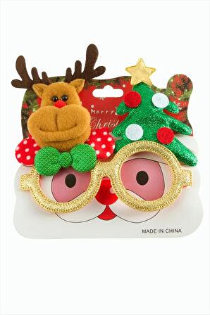 Geyik Çam Ağacı Simli Yılbaşı Gözlük