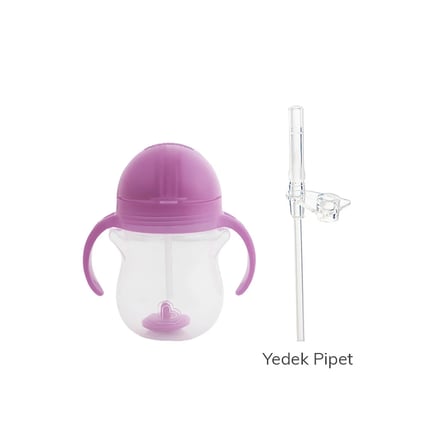 Munchkin Tıklama Kilitli Uçlu Pipetli Alıştırma Bardağı, 6ay+207ml Mor & Yedek Pipet 1 adet