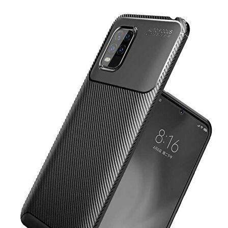 Smcase Xiaomi Mi 10 Lite 5G Kılıf Negro Karbon Desenli Silikon  Nano Ekran Koruyucu 