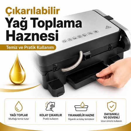Arnell Tost Makinesi 180° Katlanabilir Çıkarılabilir Döküm Plakalı Isı Ayarlı Izgara