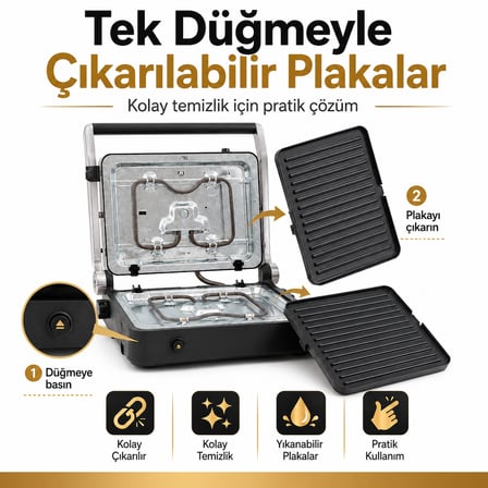 Arnell Tost Makinesi 180° Katlanabilir Çıkarılabilir Döküm Plakalı Isı Ayarlı Izgara