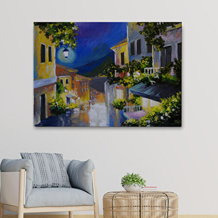 Harita Sepeti Fenerli Deniz Manzaralı Sokak, Kanvas Duvar Tablosu-1189