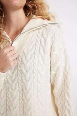 DeFacto Oversize Fit Fermuarlı Yaka Kazak A3874AX24WNER99