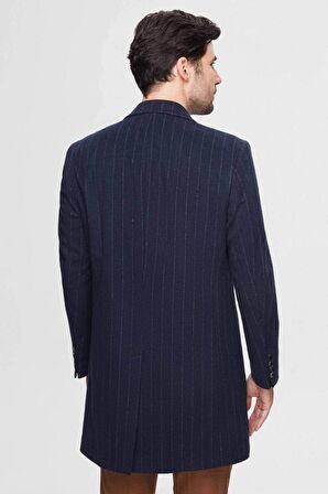Ds Damat Regular Fit Lacivert Çizgili Yünlü Palto 1HF083220016M