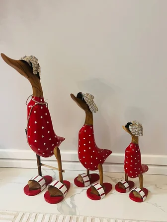 Ahşap Ördek 3'lü Set (62-50-36 cm)  Doğal Kütükten El Yapımı Dekoratif