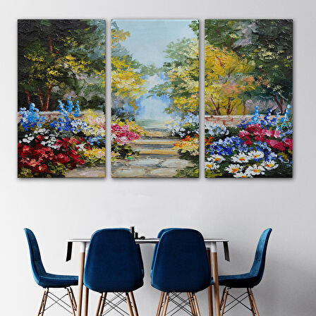 Harita Sepeti Yaz Ormanı ve Renkli Güzel Çiçekler Kanvas Duvar Tablosu-1190