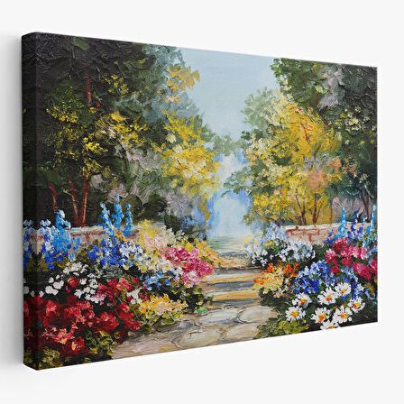 Harita Sepeti Yaz Ormanı ve Renkli Güzel Çiçekler Kanvas Duvar Tablosu-1190
